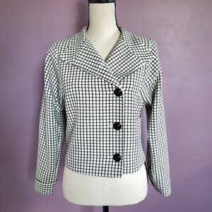 CAbi Osaka Nights Ivory & Black Windowpane Ponte Knit Button Down Jacket Blazer